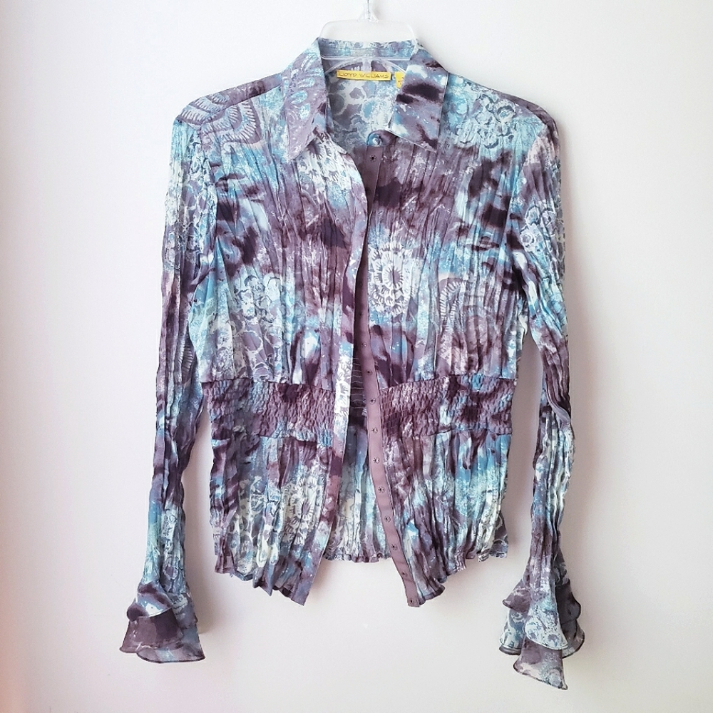 Vintage Lloyd Williams Teal and Brown Crinkled Top